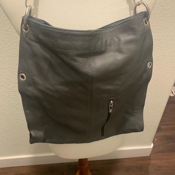 Gray Slouchy Leather Shoulder Bag with Silver Hardware by Borse In Pelle - Picture 1 of 6